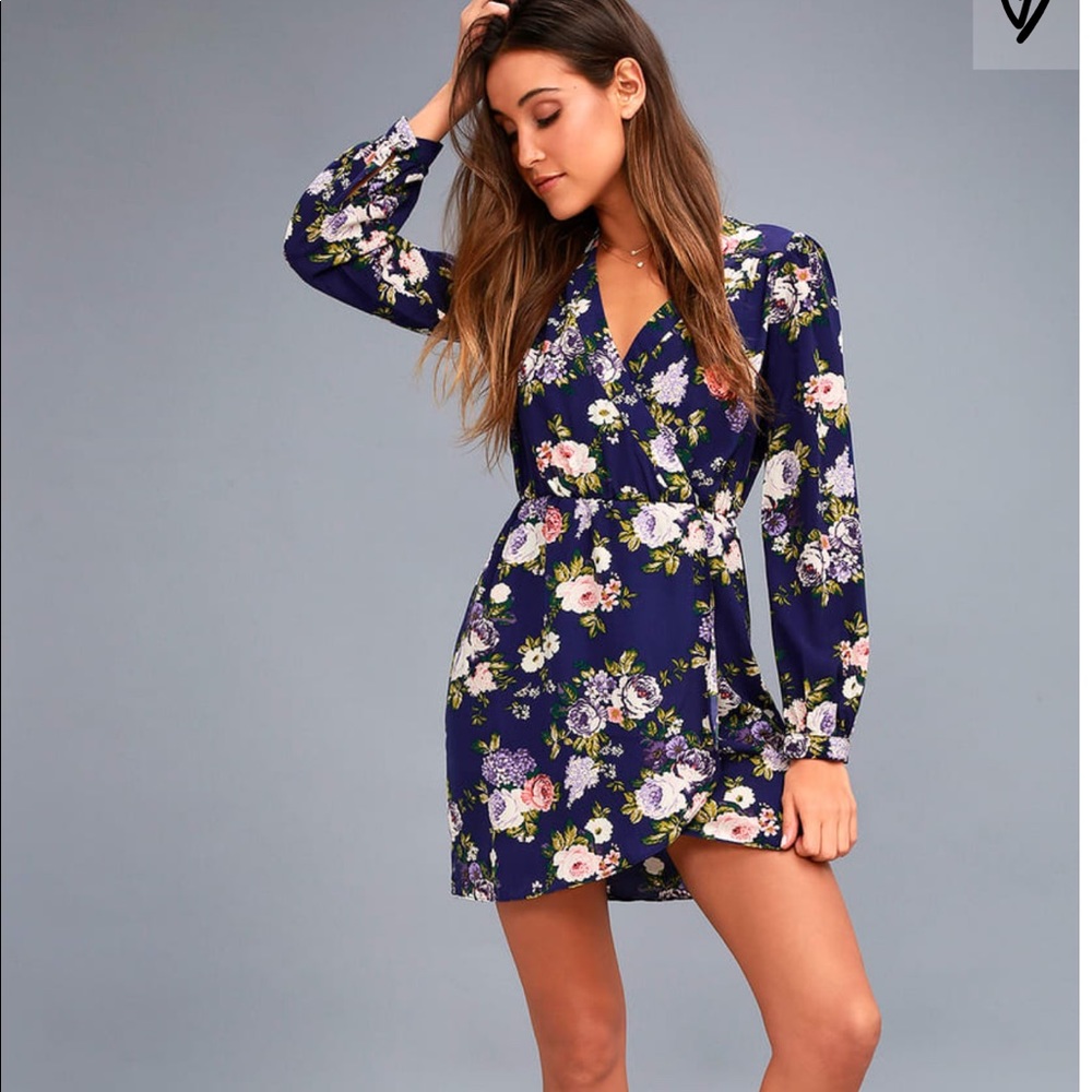 That’s a Wrap Navy Blue Floral Print Dress